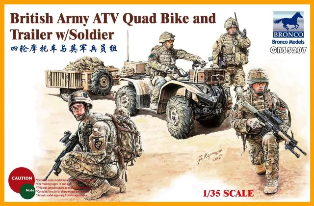 Bronco CB35207 British Army ATV Quad Bike &amp;amp; Trailer w/ Figures w/ Foot Bridge 1/35