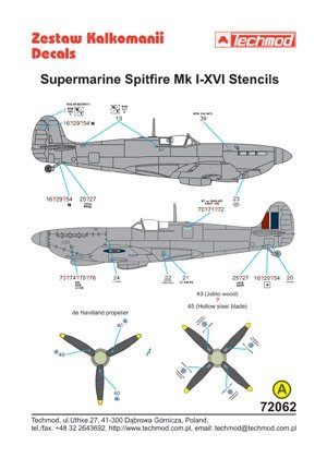 Techmod 72062 - Supermarine Spitfire I-XVI Stencils 1/72 – immagine 2
