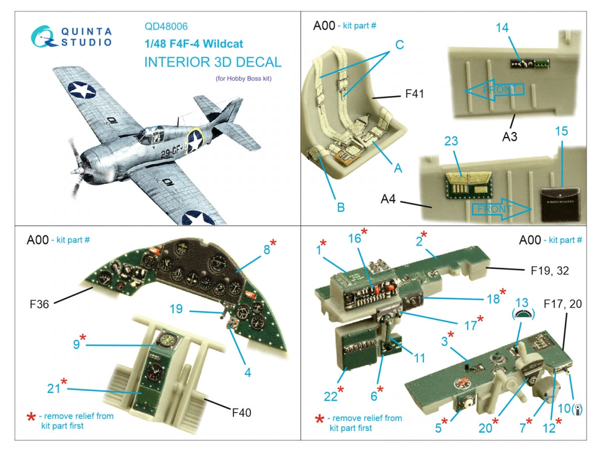 Quinta Studio QD48006 F4F-4 Wildcat 3D-Printed coloured Interior on decal paper (HobbyBoss) 1/48 – Bild 2