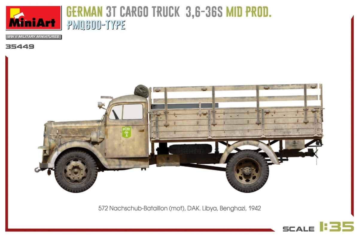 Miniart 35449 GERMAN 3T CARGO TRUCK 3,6-36S MID PROD. PMQ600-TYPE 1/35 – immagine 10