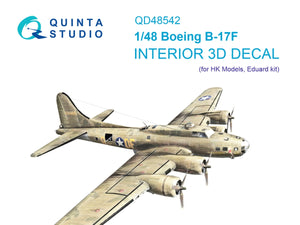 Quinta Studio QDS-48542 Boeing B-17F 3D-Printed &amp;amp; coloured Interior on decal paper (HK models, Eduard) (small version) 1/48