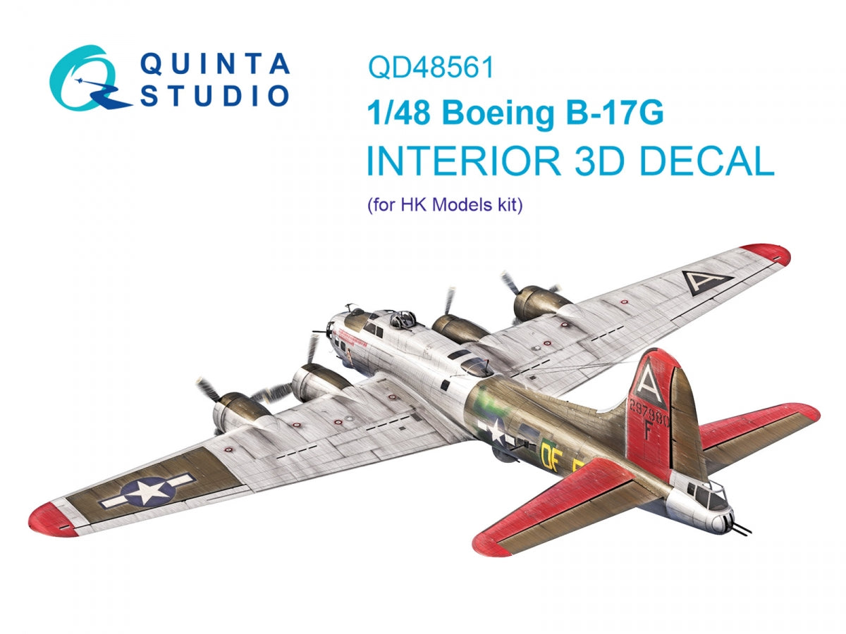 Quinta Studio QD48561 Boeing B-17G 3D-Printed &amp;amp; coloured Interior on decal paper (HK models) 1/48