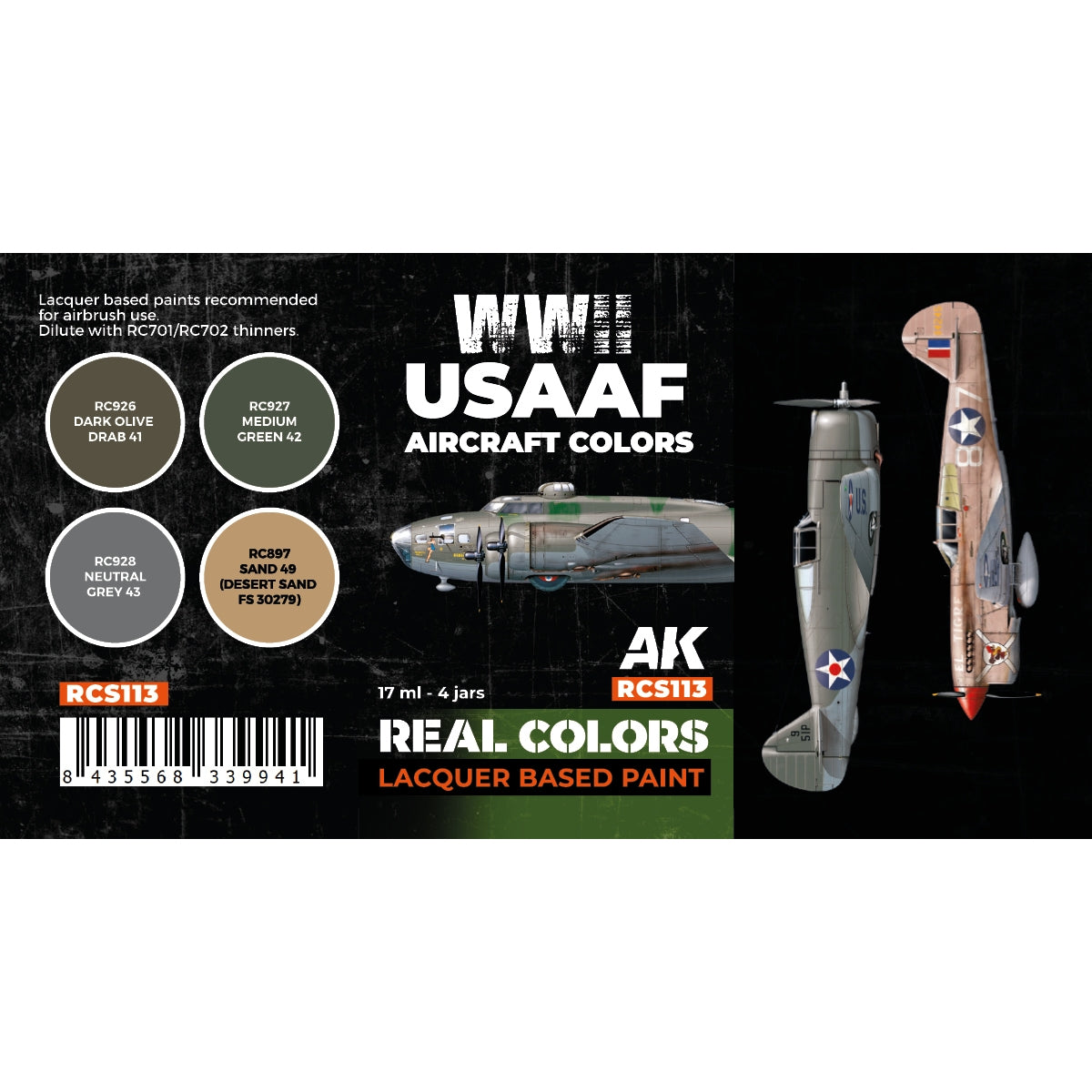 AK Interactive RCS113 Couleurs des avions de l&amp;#39;USAAF de la Seconde Guerre mondiale 4 x 17 ml – image 2