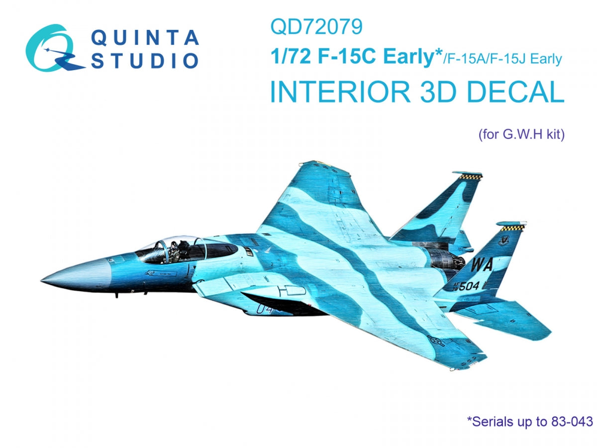Intérieur imprimé en 3D et coloré sur papier décalcomanie Quinta Studio QD72079 F-15C Early/F-15A/F-15J early (GWH) 1/72