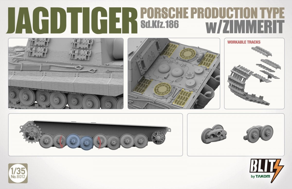 Takom 8012 JAGDTIGER PORSCHE PRODUCTION TYPE Sd.Kfz.186 w/ZIMMERIT 1/35 – imagen 6