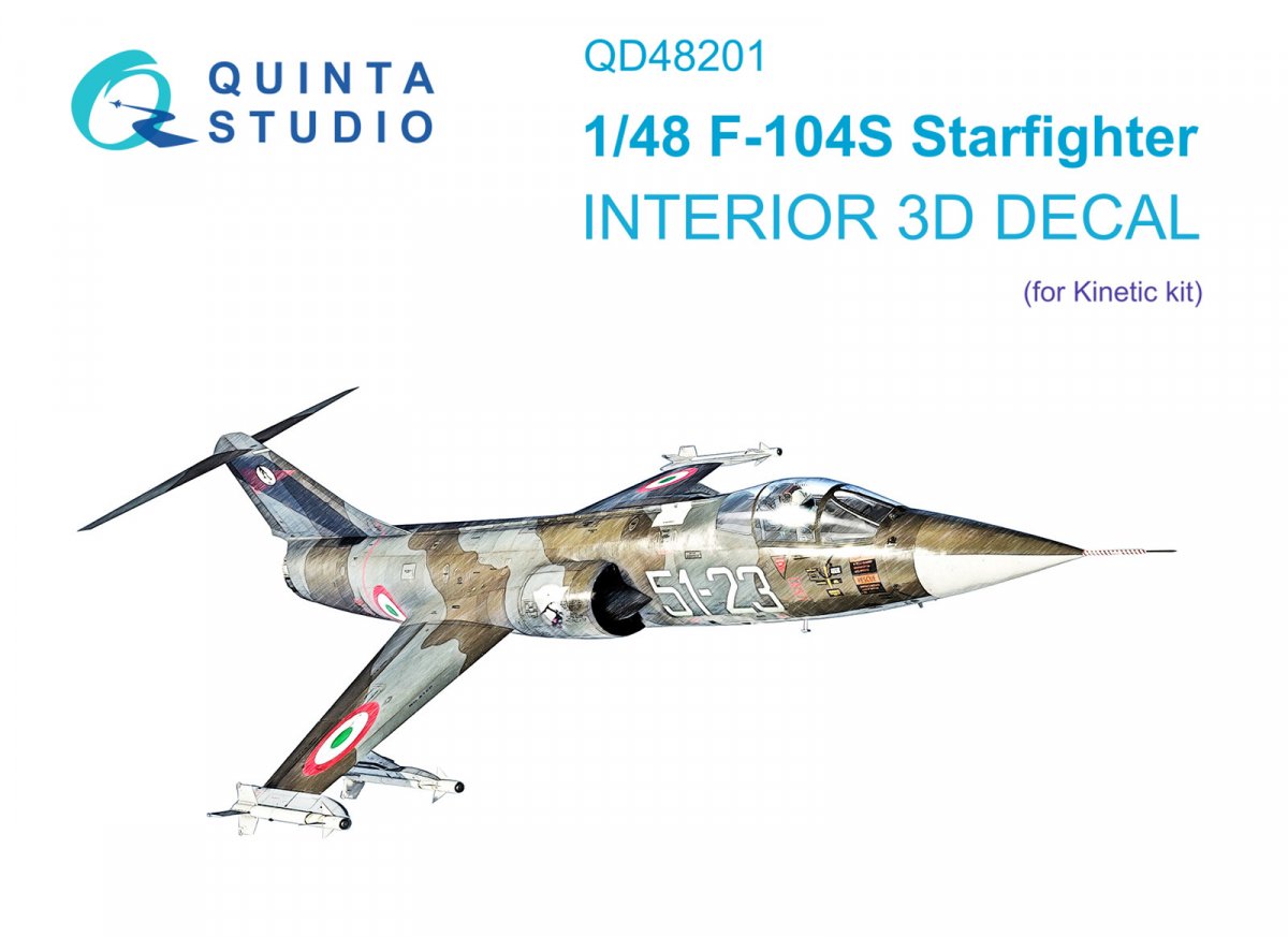 Quinta Studio QD48201 F-104S 3D-Printed &amp;amp; coloured Interior on decal paper (Kinetic) 1/48