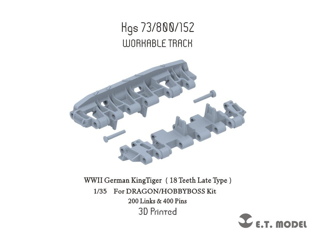ET Model P35-069 Chenille fonctionnelle simple KingTiger allemand de la Seconde Guerre mondiale (18 dents, version tardive) (Impression 3D) 1/35