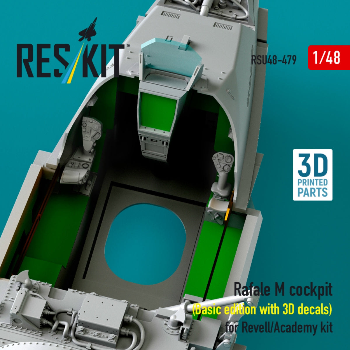 RESKIT RSU48-0479 Rafale M cockpit (Basic edition with 3D decals) for Revell/Academy kit (3D printed) 1/48