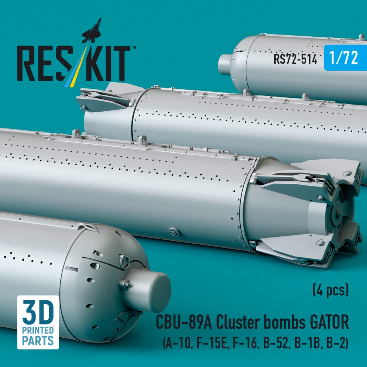 RESKIT RS72-0514 CBU-89A cluster bombs GATOR (4 pcs) (3D Printed) 1/72 – zdjęcie 2