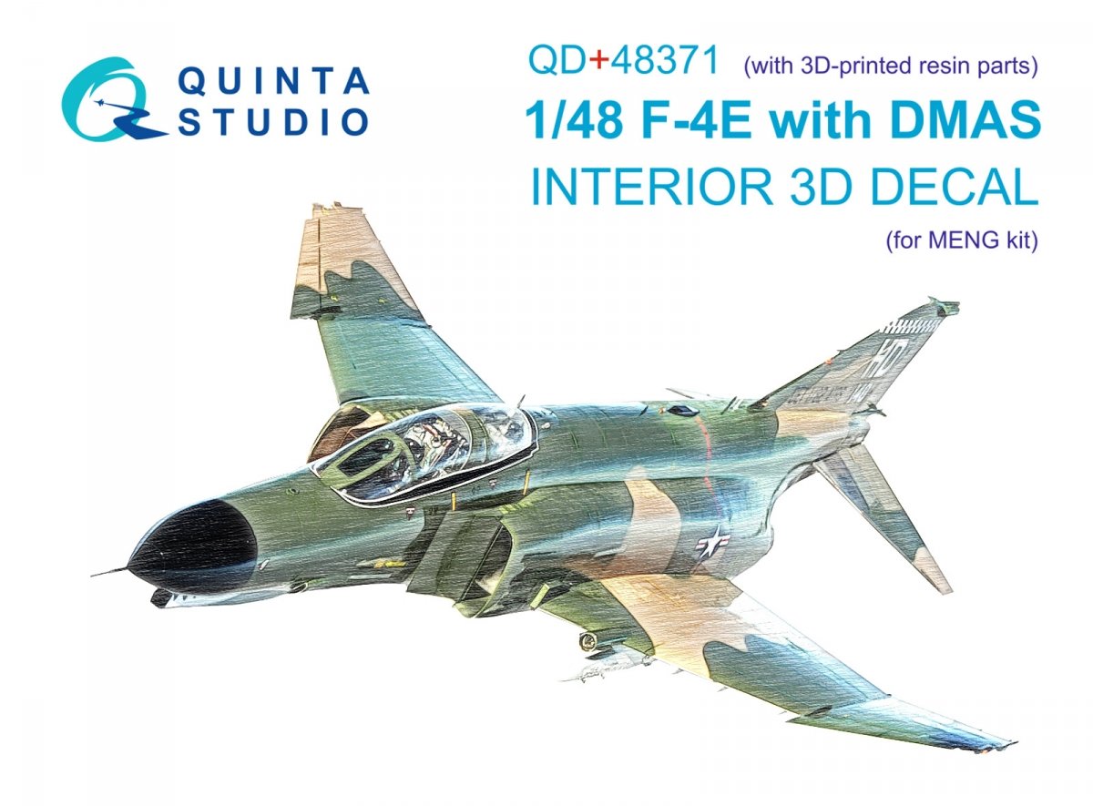 Quinta Studio QD+48371 F-4E avec intérieur imprimé en 3D et coloré DMAS sur papier décalcomanie (Meng) (avec pièces en résine imprimées en 3D) 1/48