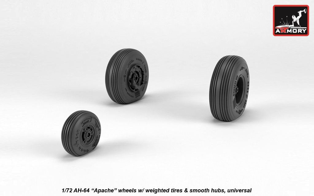 Armory Models AW72335 AH-64 Apache wheels w/ weighted tires, smooth hubs 1/72 – Bild 2