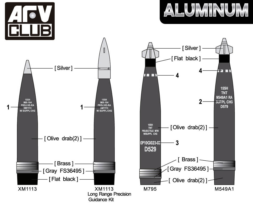 AFV Club AG35056 Aluminum PGK Series 155mm Artillery Shell 1/35 – imagen 3