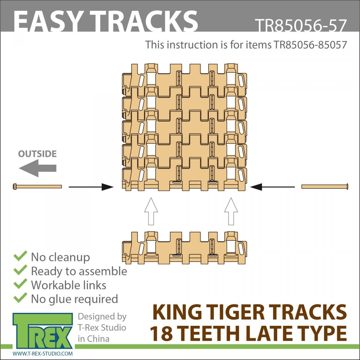 T-Rex Studio TR85057 King Tiger Tracks 18 Teeth Late Type Mirror Version 1/35 – immagine 5