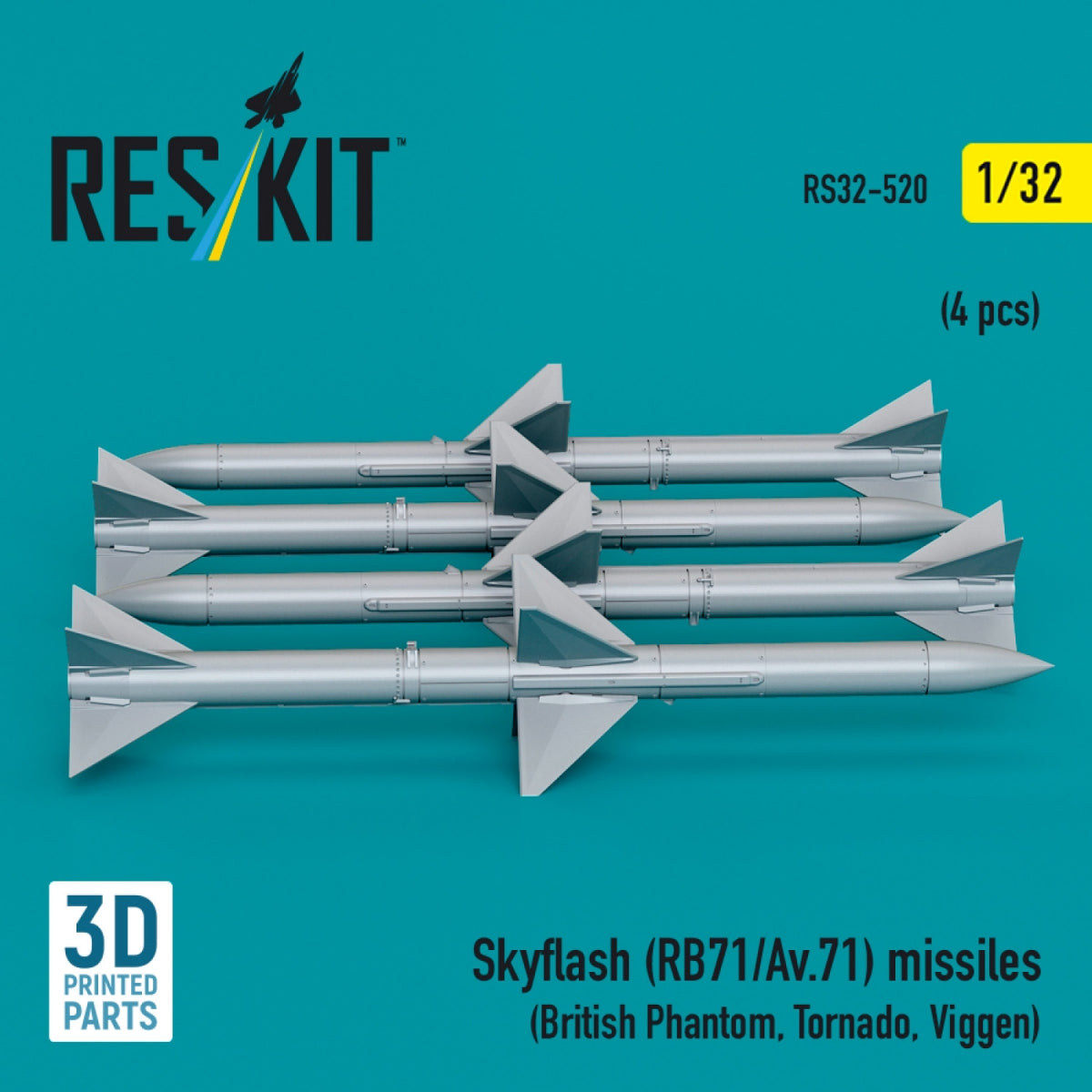 RESKIT RS32-0520 Skyflash (RB71/Av.71) missiles (4 pcs) (3D Printed) 1/32 – immagine 2