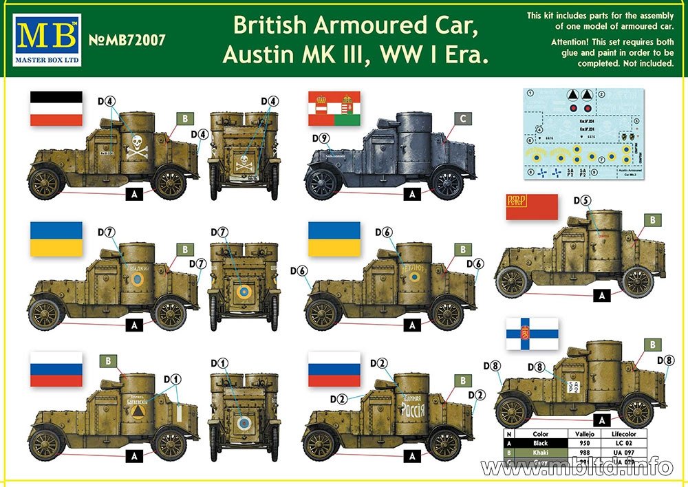 MASTER BOX 72007 British Armoured Car Austin MK III WW I Era 1/72 – zdjęcie 2