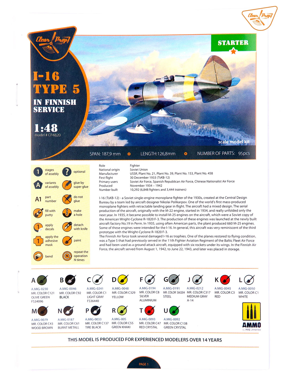 Clear Prop! CP4820 I-16 Type 5 In Finnish Service 1/48 – immagine 3