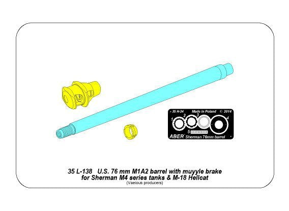 Aber 35L-137 U.S 76 mm M1A2 barrel with muzzle brake for Sherman M4 &amp;amp; M-18 Hellcat 1/35 – imagen 14