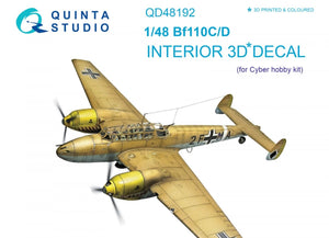Quinta Studio QD48192 Bf 110C/D 3D-Printed &amp;amp; coloured Interior on decal paper (for Cyber-hobby kit) 1/48