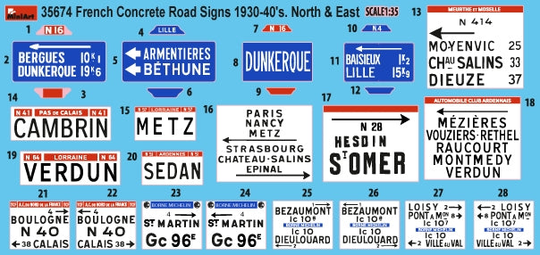 Miniart 35674 French Concrete Road Signs 1930-40’s. North & East 1/35