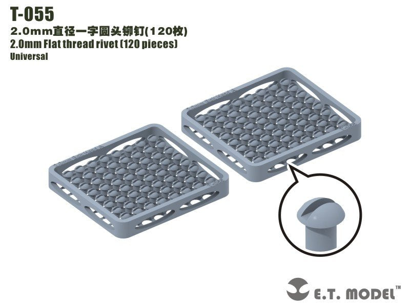 ET Model T-055 2.0mm Flat thread rivet (120 pieces) (rivets)