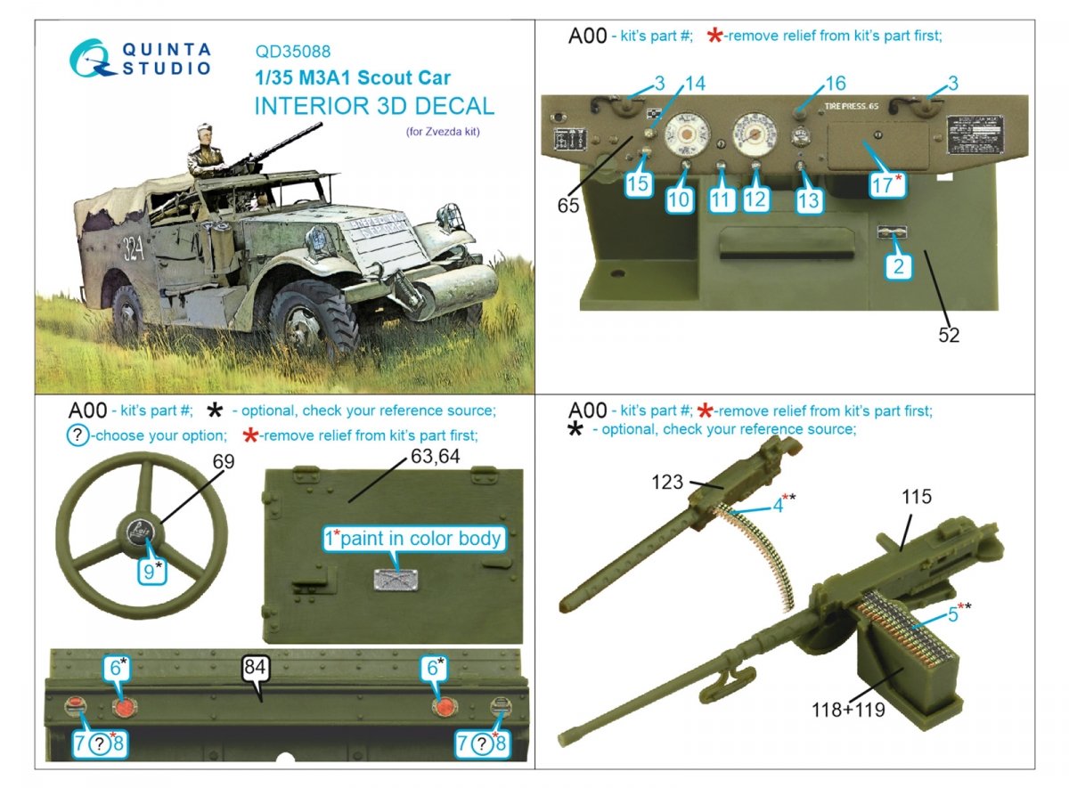 Quinta Studio QD35088 M3A1 Scout 3D-Printed &amp;amp; colored Interior on decal paper (Zvezda) 1/35 – image 2
