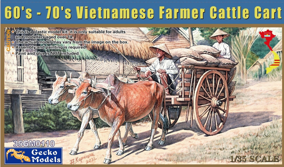 Gecko Models 35GM0110 Chariot à bétail de fermier vietnamien des années 60-70, échelle 1/35