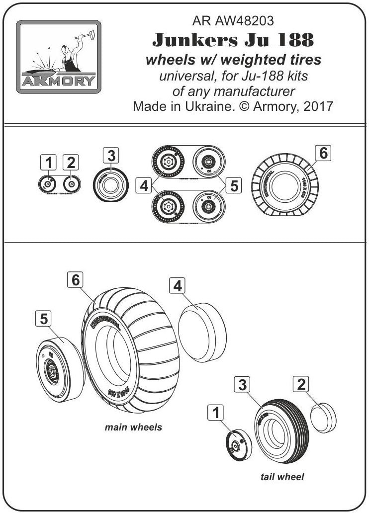 Armory Models AW48203 Junkers Ju 188 wheels w/ weighted tires 1/48 – zdjęcie 6