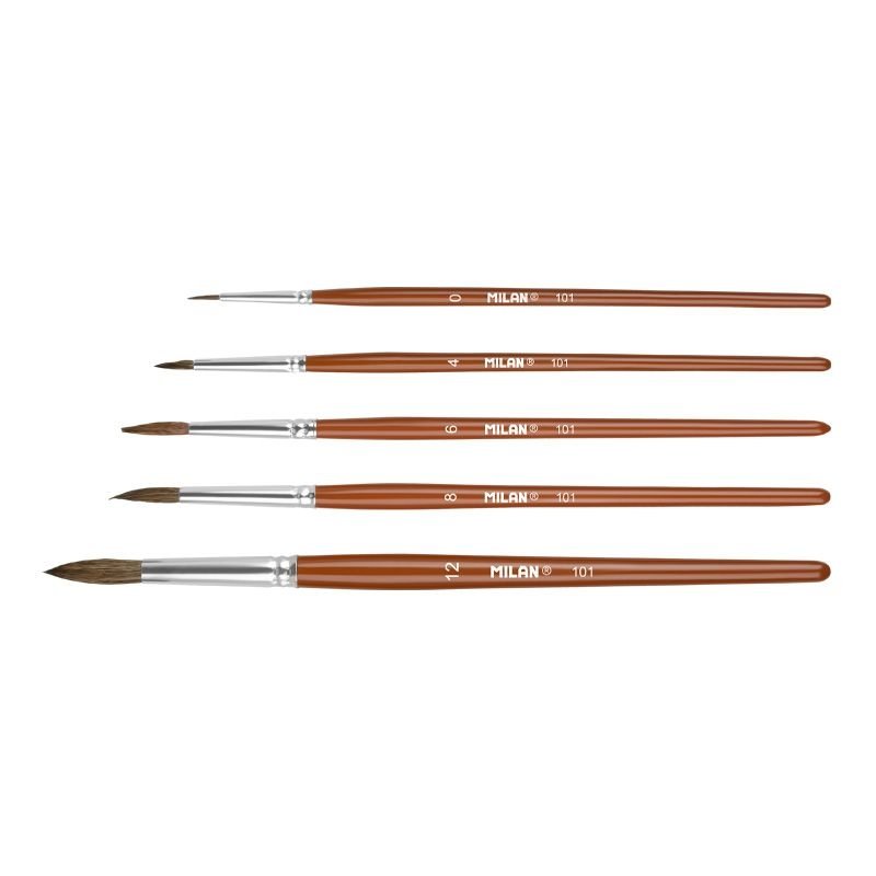Milan 10461 Blister pack 5 round brushes (goat &amp;amp; synthetic hair) 101 series no 0, 4,6, 8 and 12 – imagen 2
