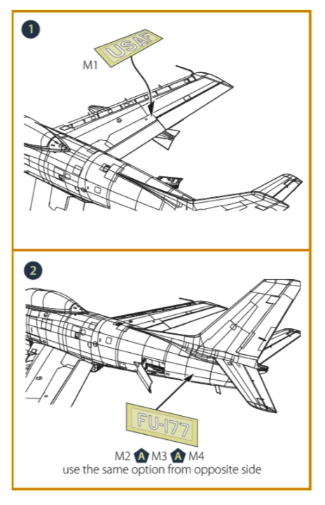 Clear Prop! CPA48068 F-86A pre-cut patterns for numbers and letteringpainting mask on &amp;quot;yellow kabuki paper&amp;quot; for CP4824 kit 1/48 – zdjęcie 4