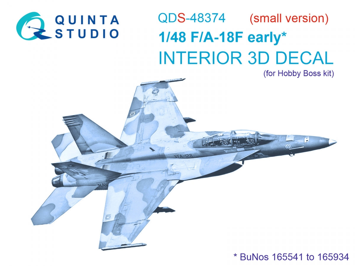 Quinta Studio QDS-48374 F/A-18F early 3D-Printed &amp; colored Interior on decal paper (Hobby Boss) (small version) 1/48