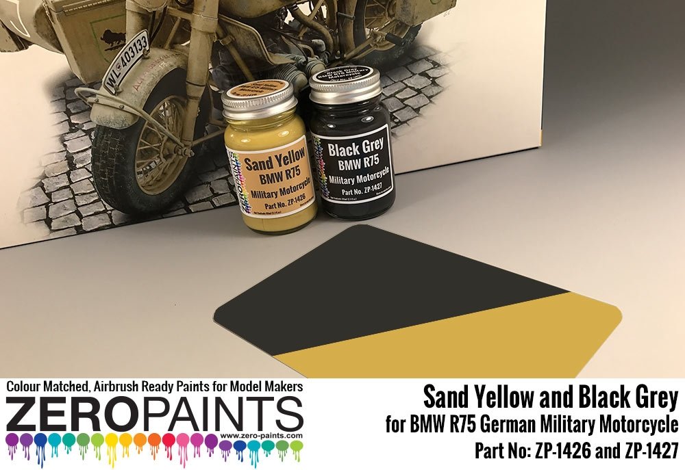 Zero Paints ZP-1427BLACK BMW R75 German Military Motorcycle Black Grey 60ml