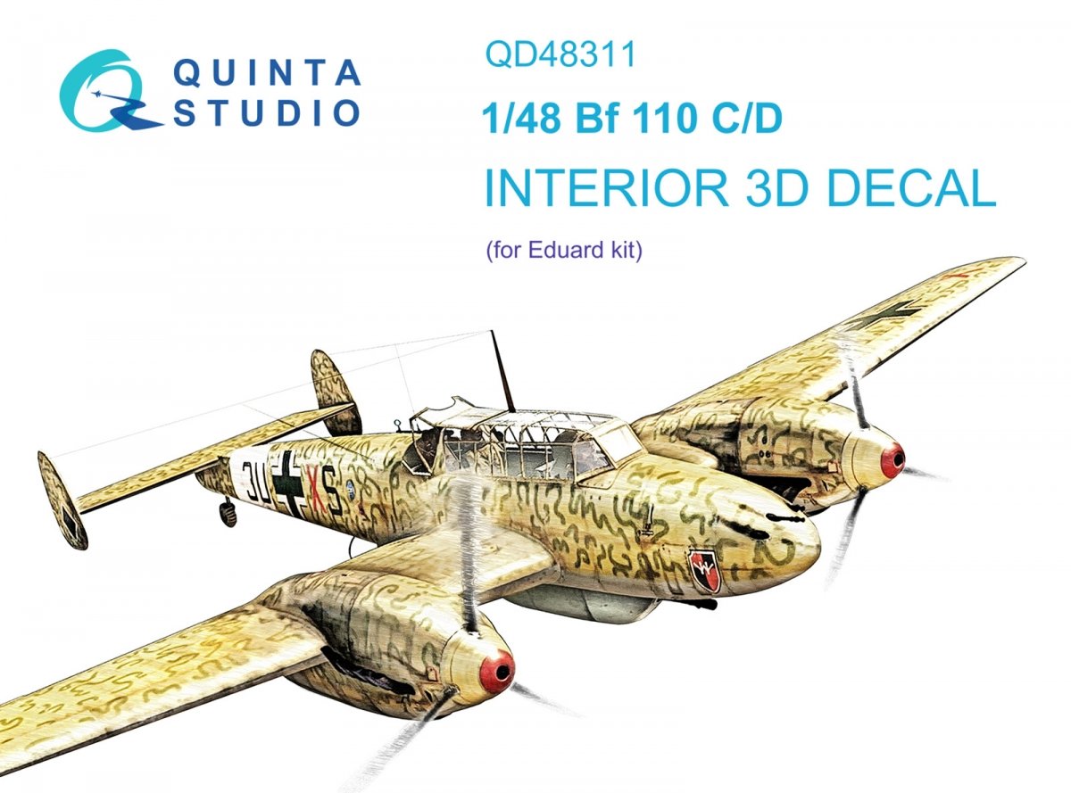 Quinta Studio QD48311 Bf 110C/D 3D-Printed &amp;amp; coloured Interior on decal paper (Eduard) 1/48