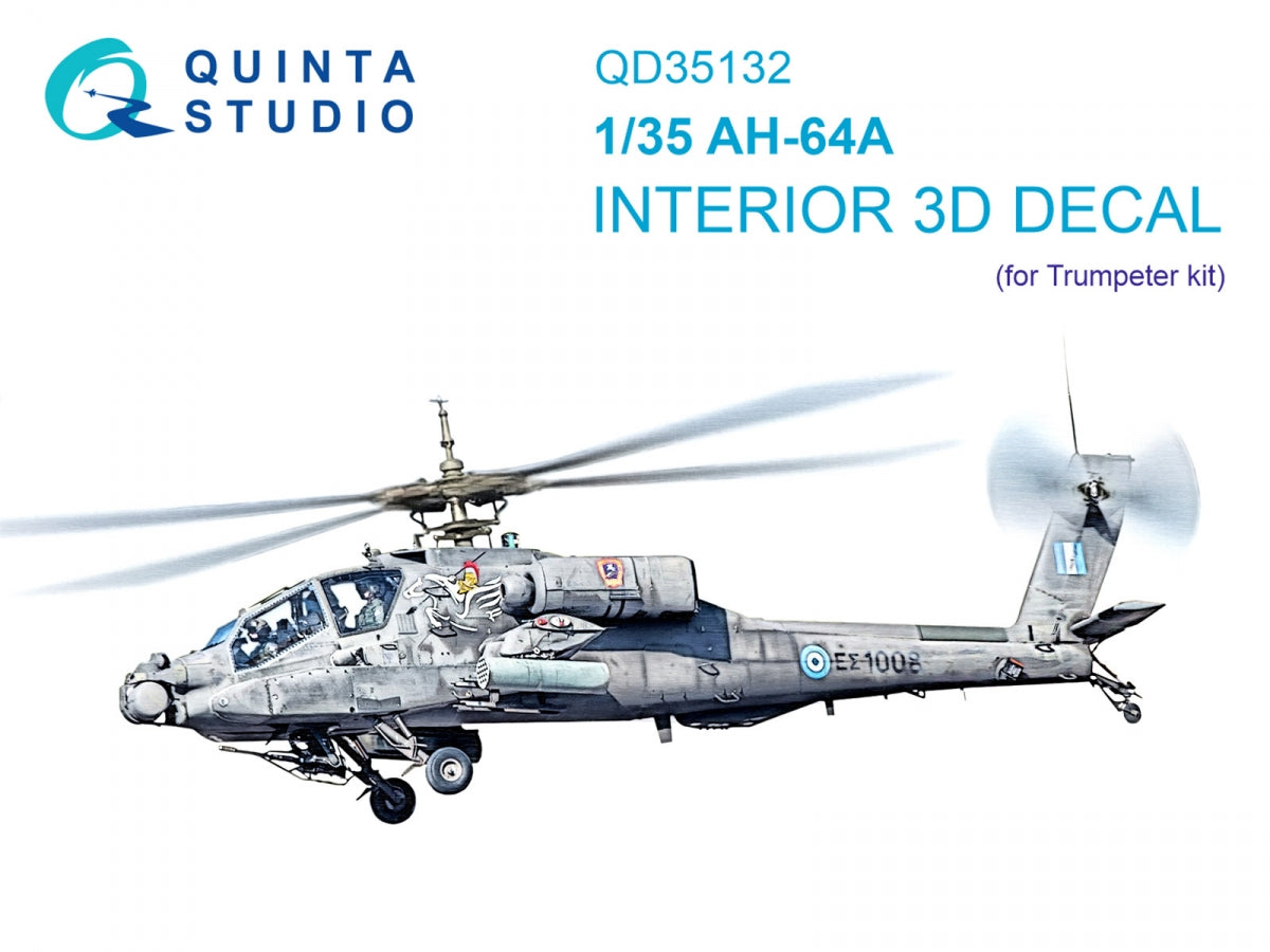 Intérieur coloré imprimé en 3D sur papier décalcomanie (Trumpeter) Quinta Studio QD35132 AH-64A 1/35