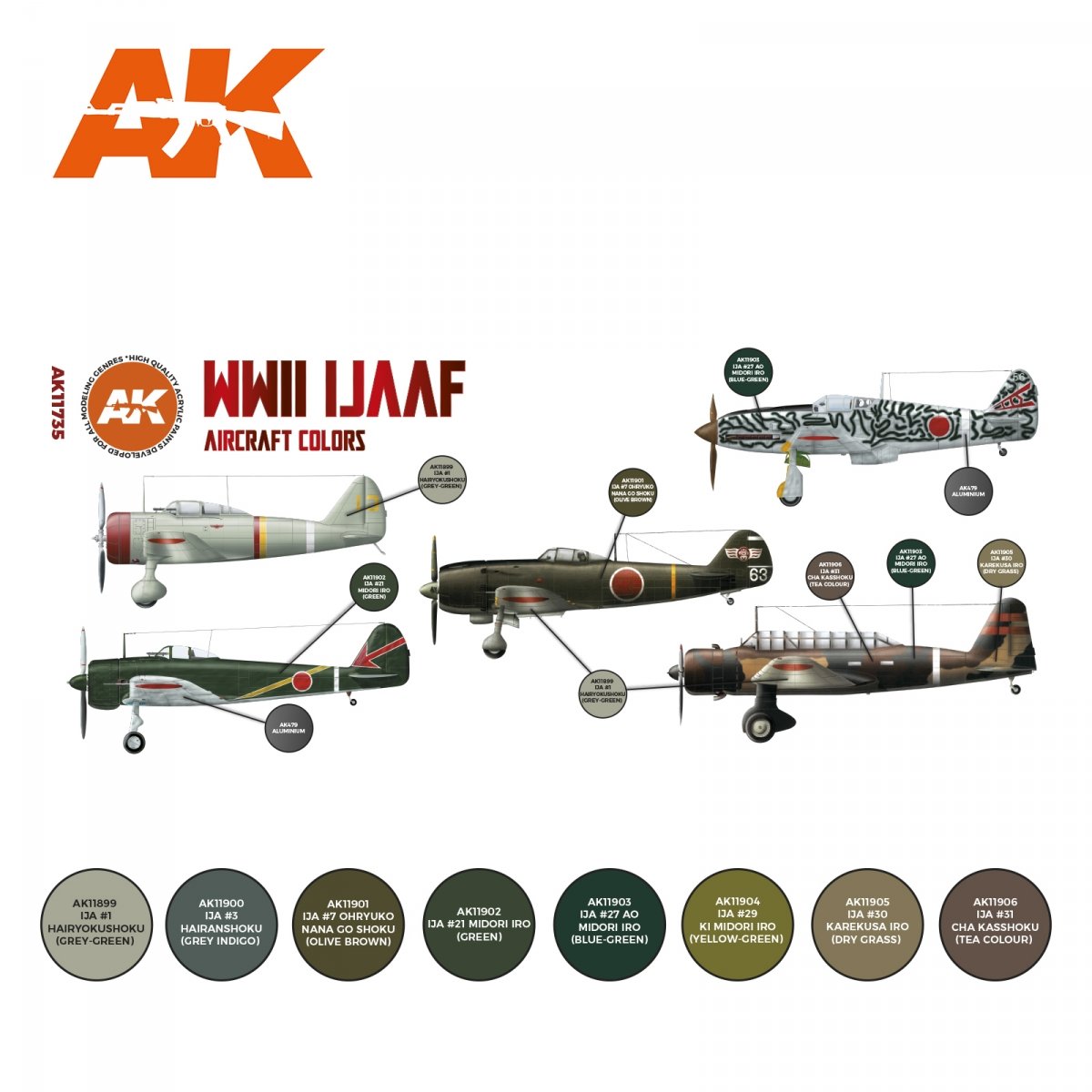 AK Interactive AK11735 Couleurs d&amp;#39;avions de l&amp;#39;armée de l&amp;#39;air japonaise de la Seconde Guerre mondiale 8x17 ml – image 2