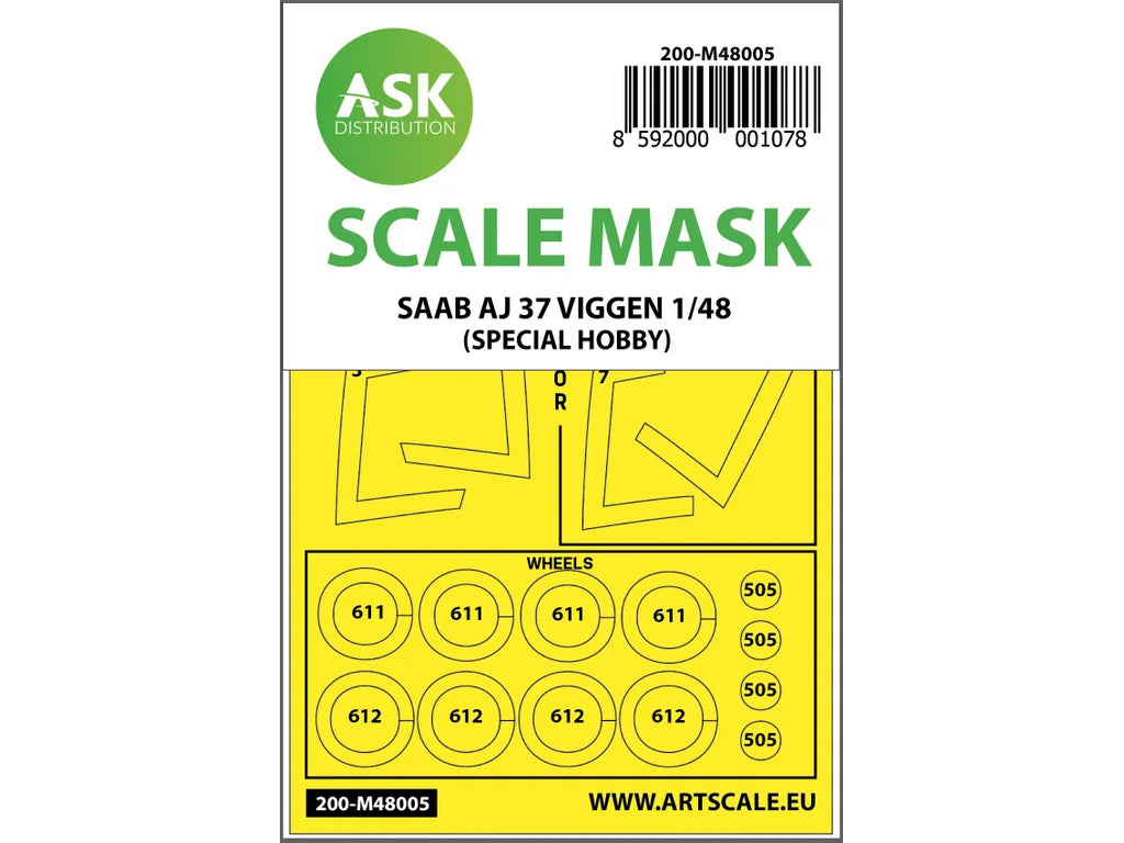 Art Scale Kit M48005 SAAB AJ 37 Viggen Double-Sided Painting Mask for Special Hobby 1/48
