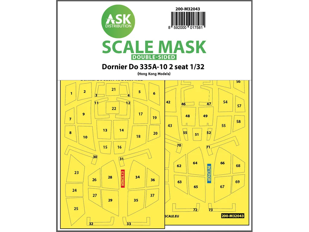Art Scale Kit M32043 Dornier Do 335A-10 Two Seater Double-Sided Mask for HK Models 1/32