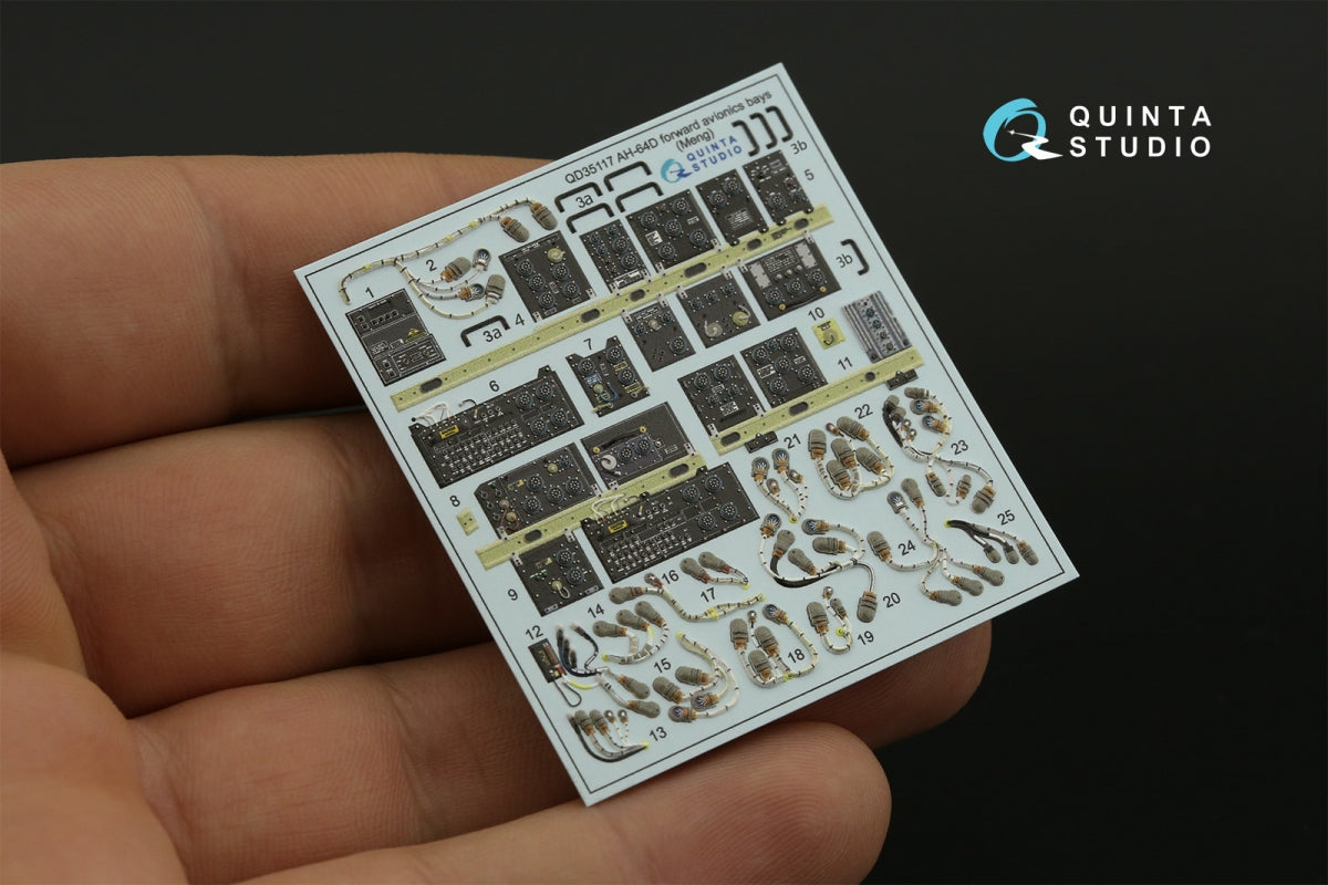 Quinta Studio QD35117 AH-64D Extended forward avionics bays 3D-Printed &amp;amp; coloured Interior on decal paper (Meng) 1/35 – imagen 4