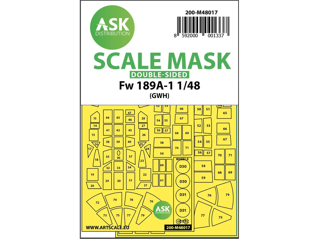 Art Scale Kit M48017 Focke Wulf Fw 189 Double-Sided Painting Mask for Great Wall Hobby 1/48