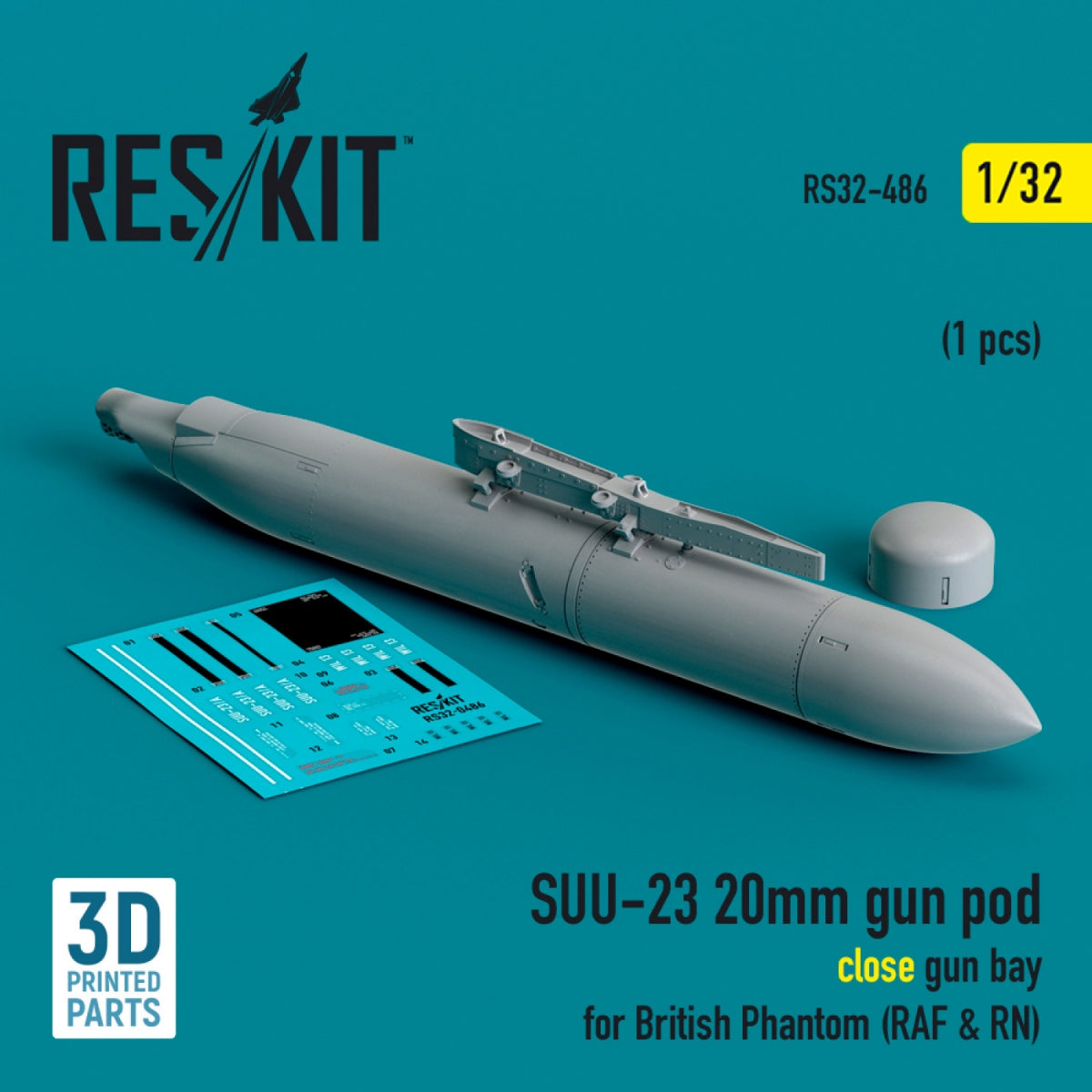 RESKIT RS32-0486 SUU-23 20mm gun pod (close gun bay) for British Phantom (RAF &amp;amp; RN) (1 pcs) (3D Printed) 1/32 – imagen 2