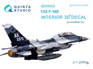 Quinta Studio QD32023 F-16D 3D-Printed &amp;amp; coloured Interior on decal paper (for Academy kit) 1/32
