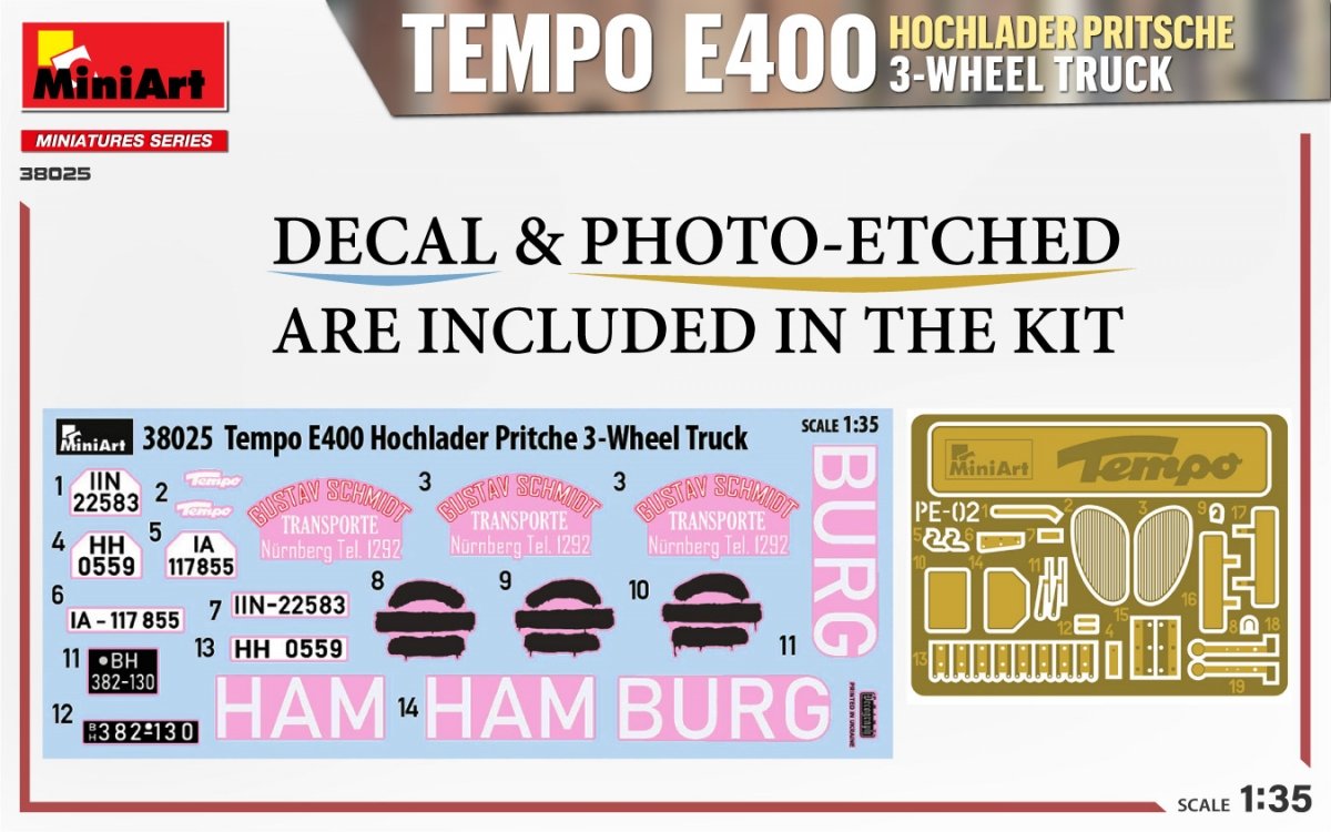 MiniArt 38025 TEMPO E400 HOCHLADER PRITSCHE 3-WHEEL TRUCK 1/35 – zdjęcie 9