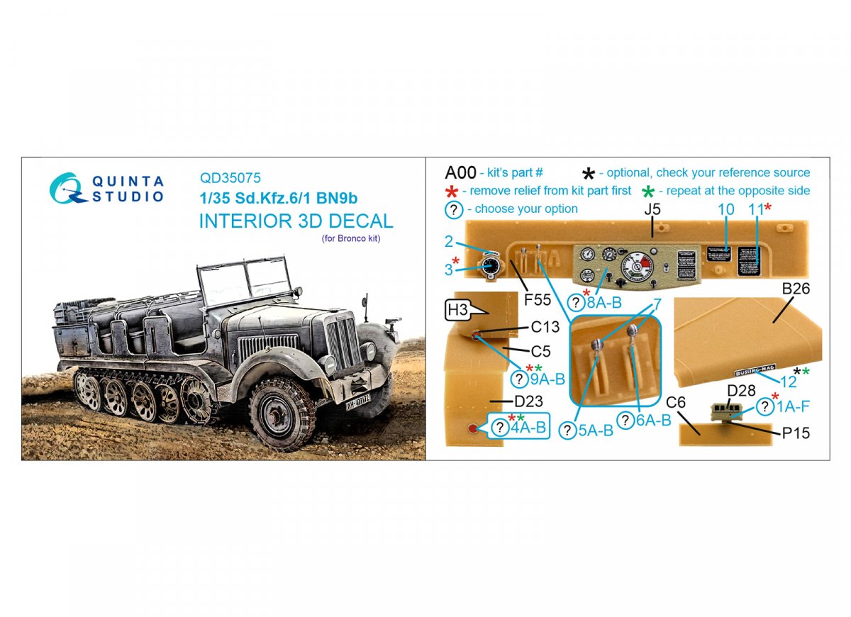 Quinta Studio QD35075 Sd.Kfz.6-1 BN9b 3D-Printed &amp;amp; coloured Interior on decal paper (Bronco) 1/35 – imagen 2