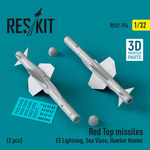 RESKIT RS32-0374 Red Top missiles (2 pcs) (EE Lightning, Sea Vixen, Hawker Hunter) (3D Printed) 1/32