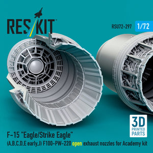 RESKIT RSU72-0297 F‑15 "Eagle/Strike Eagle" (A, B, C, D, E early, J) F100-PW-220 open exhaust nozzles for Academy kit (3D Printed) 1/72