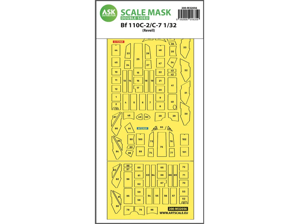 Art Scale Kit M32056 Messerschmitt Bf 110C-2/C-7 Double-Sided Express Masks for Revell 1/32