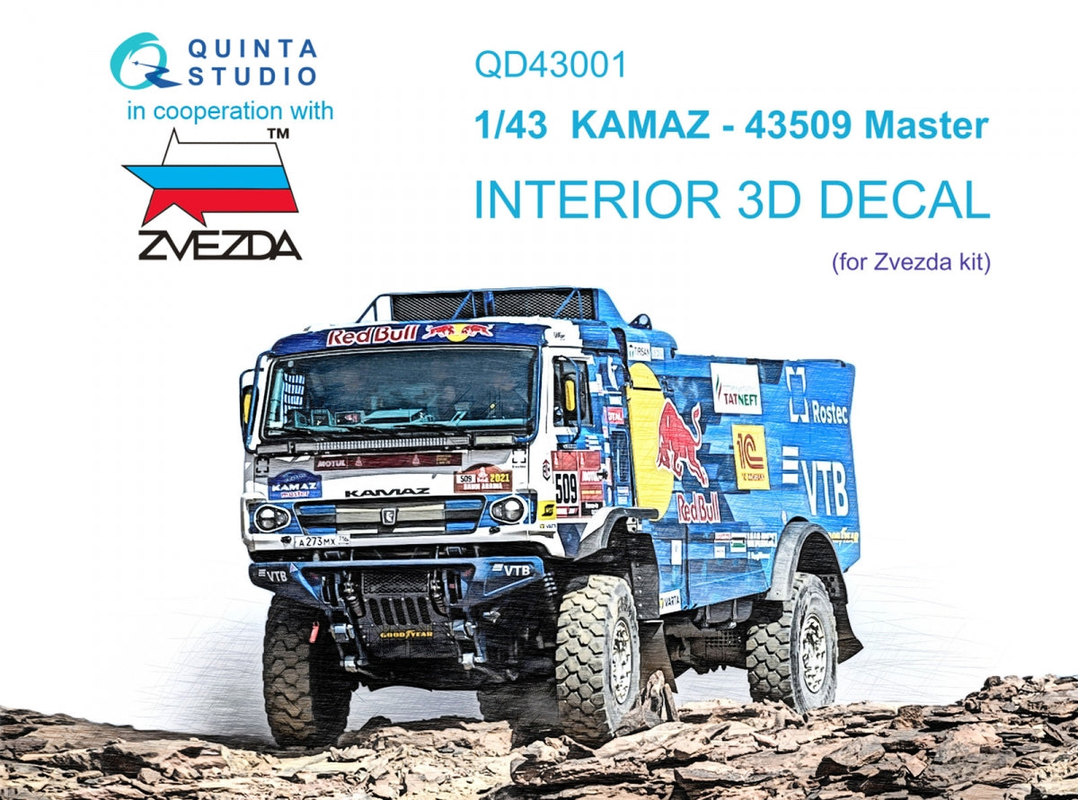 Quinta Studio QD43001 KAMAZ-43509 3D-Printed coloured Interior on decal paper (Zvezda) 1/43