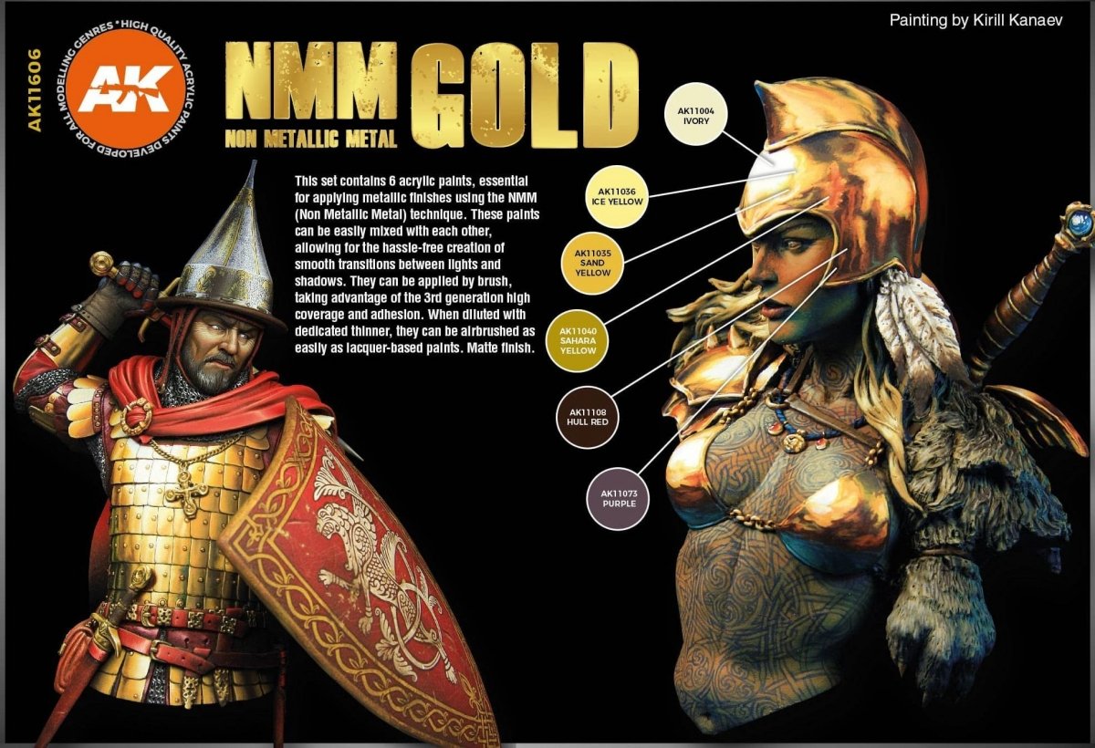 AK Interactive AK11606 NMM (Non Metallic Metal) GOLD Set 6x17 ml – imagen 3