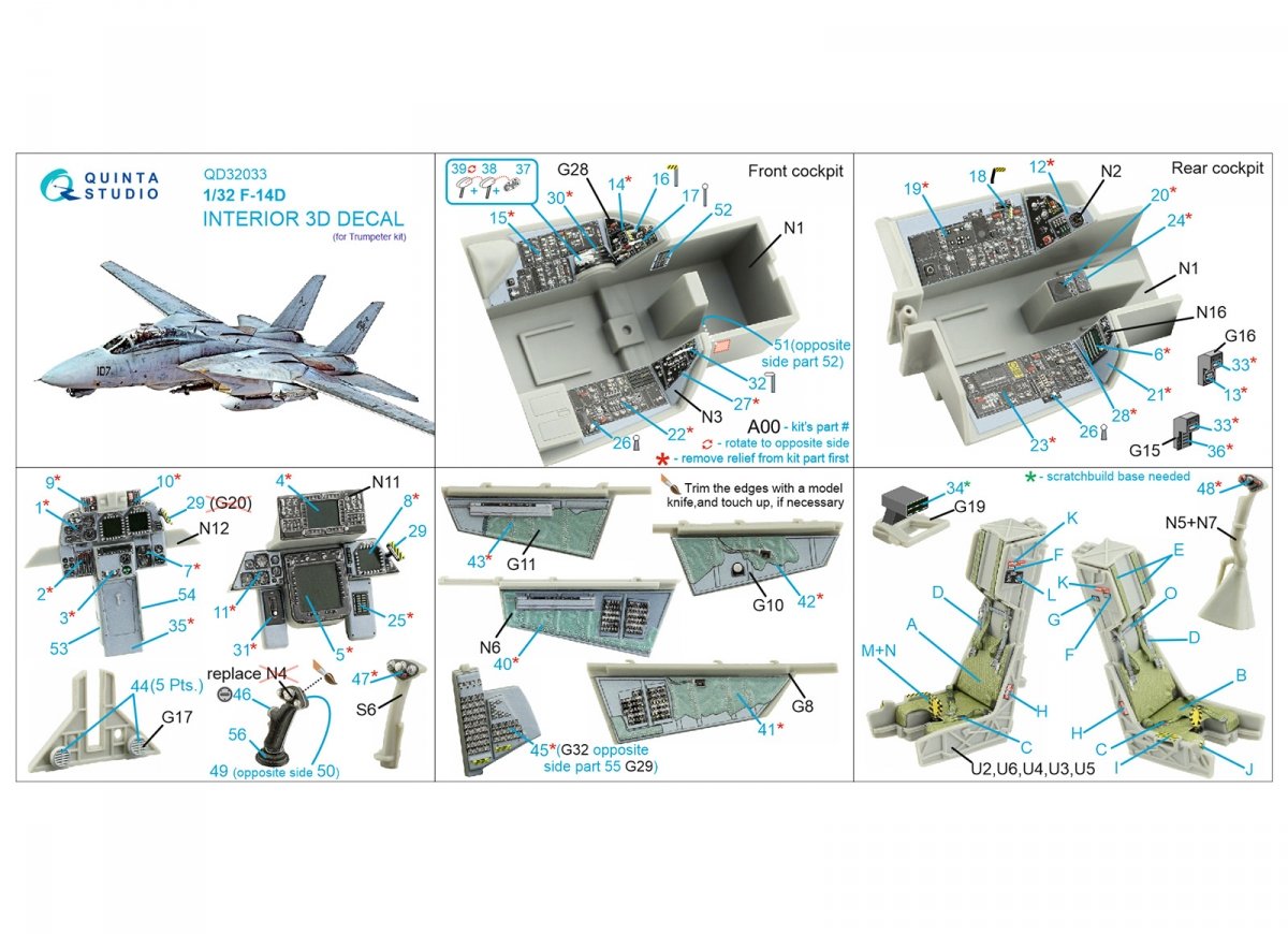 Quinta Studio QD32033 F-14D 3D-Printed &amp;amp; coloured Interior on decal paper ( Trumpeter ) 1/32 – imagen 2