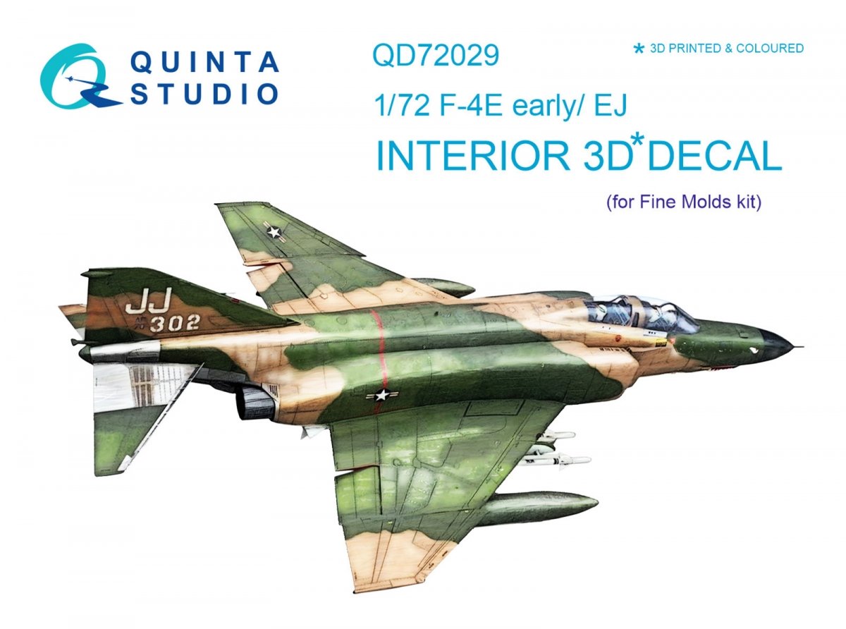 Intérieur imprimé en 3D et coloré sur papier décalcomanie pour F-4E early/F-4EJ (Quinta Studio QD72029) (pour kit FineMolds) au 1/72