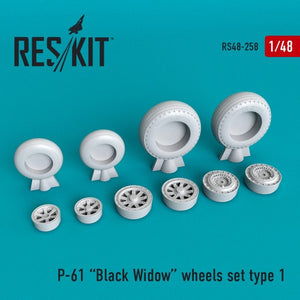 RESKIT RS48-0258 Jeu de roues P-61 Black Widow 1/48